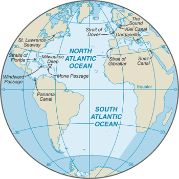 map of atlantic ocean with latitude and longitude