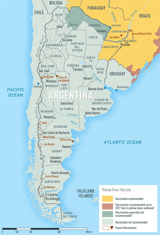Map 2-1. Yellow fever vaccine recommendations in Argentina1