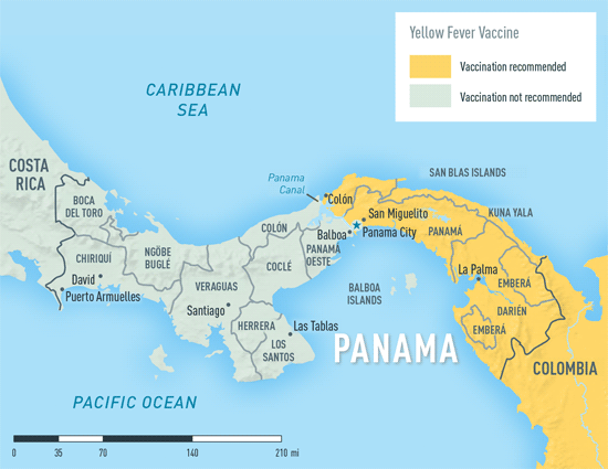 Map 2-21. Yellow fever vaccine recommendations in Panama1