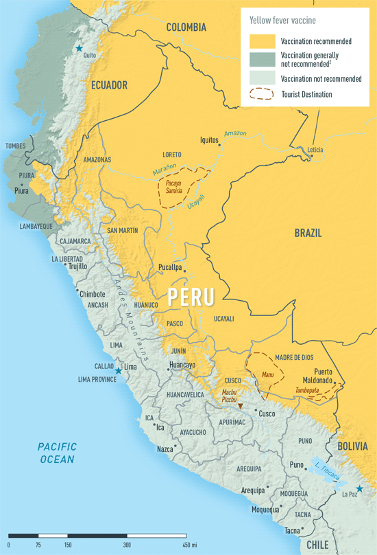 Map 2-23. Yellow fever vaccine recommendations in Peru1