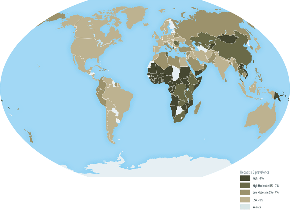 Map 4-4. Prevalence of hepatitis B virus infection