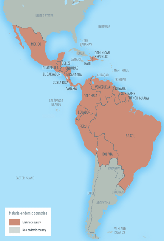 Map 4-8.Malaria-endemic countries in the Western Hemisphere