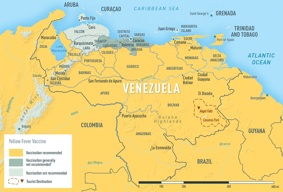 Map 2-27. Yellow fever vaccine recommendations in Venezuela1