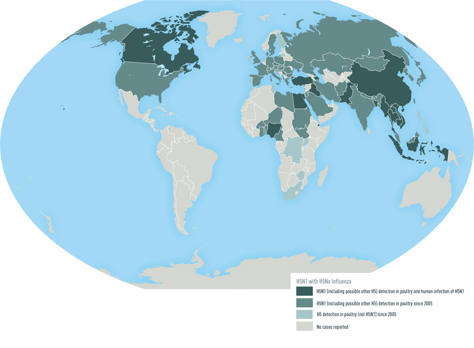 Map 4-6. Distribution of highly pathogenic avian influenza A(H5N1) virus