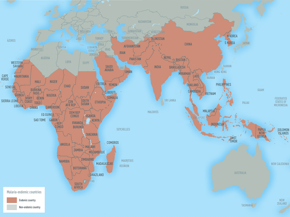 Map 4-9.Malaria-endemic countries in the Eastern Hemisphere