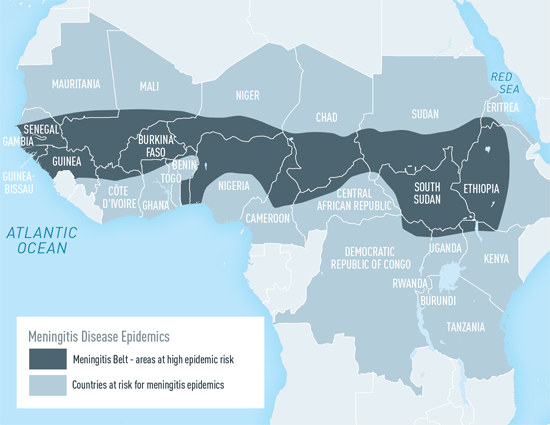 Map 4-10.Areas with frequent epidemics of meningococcal meningitis