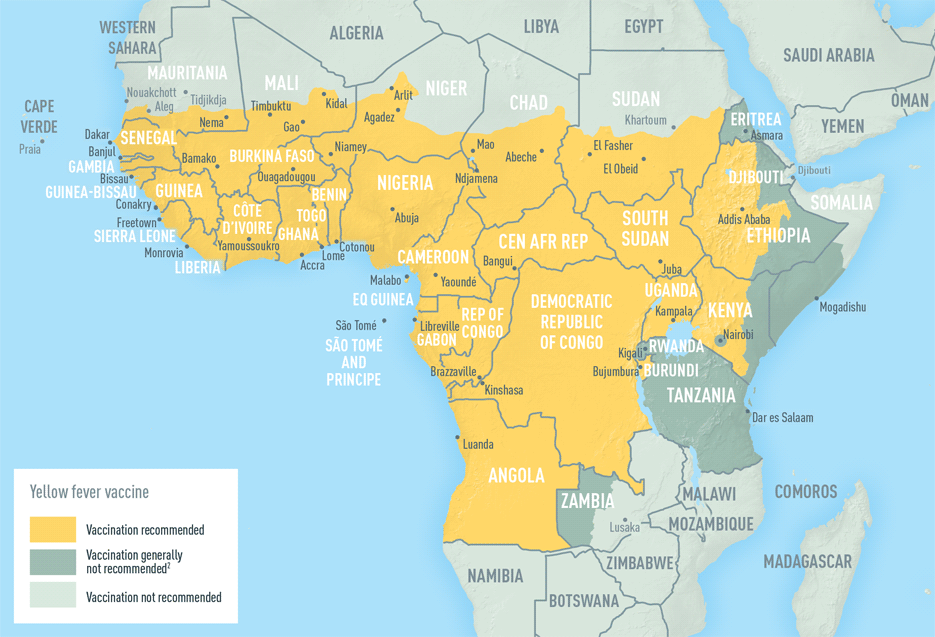 Map 4-13. Yellow fever vaccine recommendations in Africa1